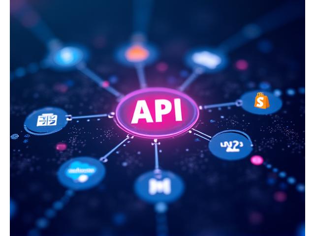 Icons representing various software integrations like Salesforce, Shopify, Mailchimp, and API
